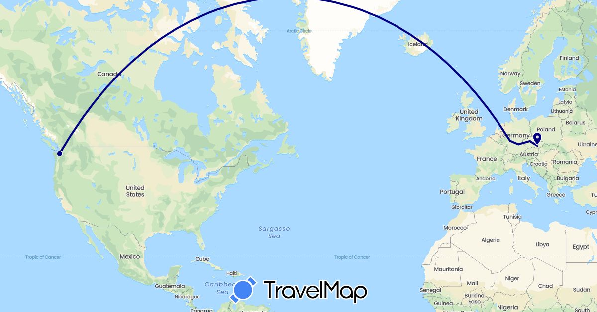 TravelMap itinerary: driving in Czech Republic, Germany, United States (Europe, North America)